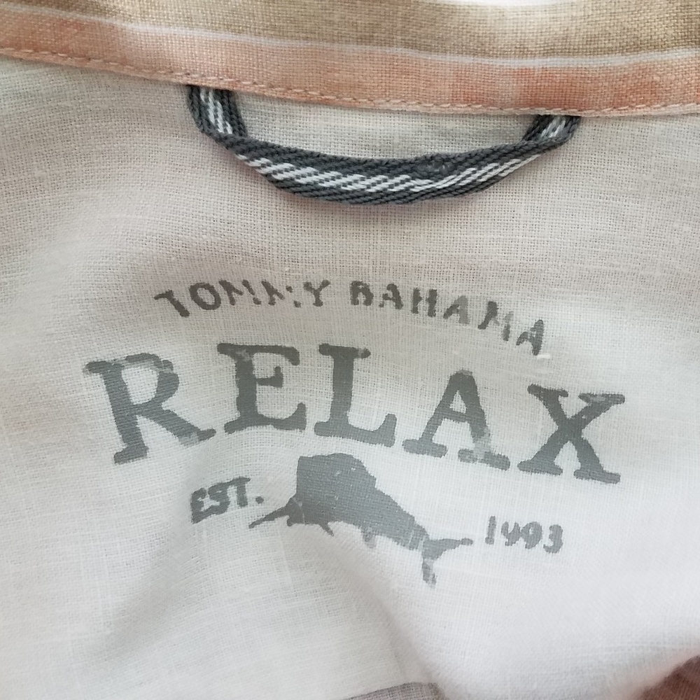 white peach tan striped linen button up shirt XL - Picture 7 of 8